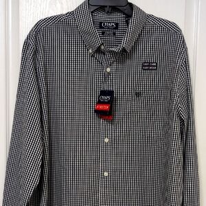 Chaps Easy Care Stretch Black/White Gingham Button Down Shirt. Size XXL. NWT $60